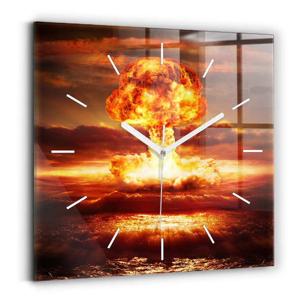 Ceas perete din sticlă pătrat Explozia bombei atomice