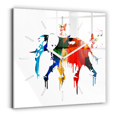 Ceas perete din sticlă pătrat Elefant pictat colorat