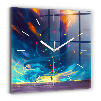 Ceas pătrat de perete din sticlă Bebeluș și baloane