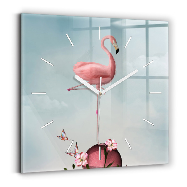Ceas perete din sticlă pătrat Flamingo suprarealist