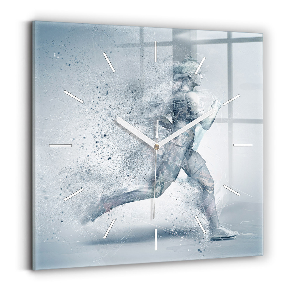 Ceas perete din sticlă pătrat Alergător
