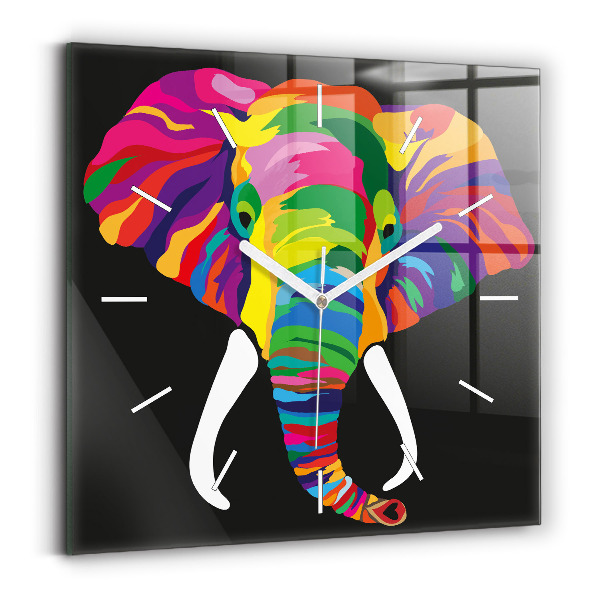 Ceas perete din sticlă pătrat Elefant colorat