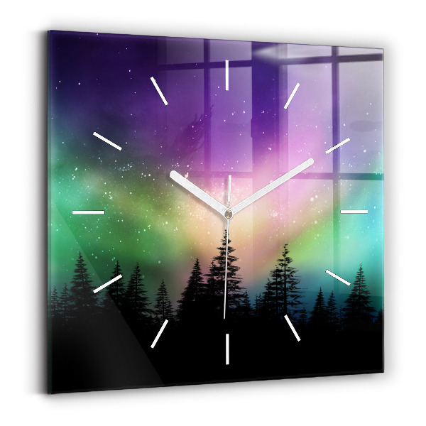 Ceas perete din sticlă pătrat Aurora boreală