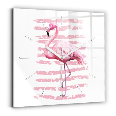 Ceas pătrat de perete din sticlă Grafică Flamingo