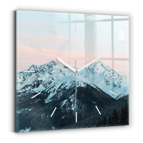 Ceas pătrat de perete din sticlă Lanțul muntos iarna