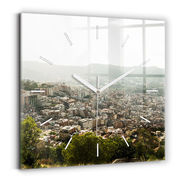 Ceas pătrat de perete din sticlă Vedere spre Barcelona, Montjuïc