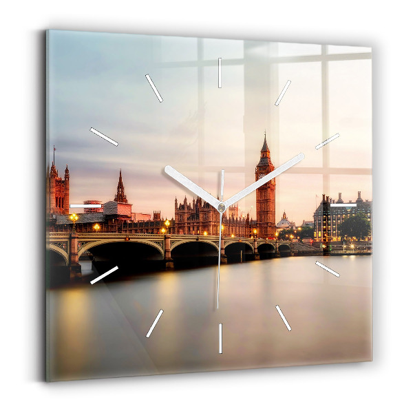 Ceas pătrat de perete din sticlă Panorama Big Ben din Londra