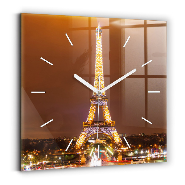 Ceas perete din sticlă pătrat Turnul Eiffel iluminat
