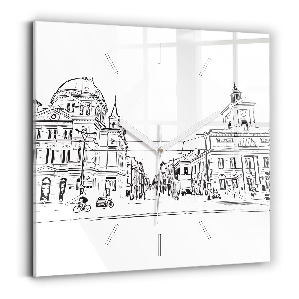 Ceas pătrat de perete din sticlă Ilustrație a orașului Poznań