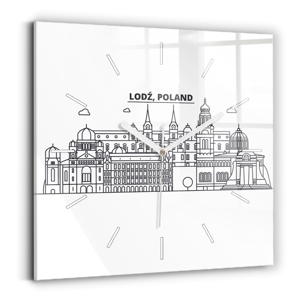 Ceas perete din sticlă pătrat Panorama arhitecturală a orașului Lodz