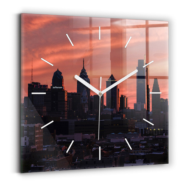 Ceas perete din sticlă pătrat Orizontul orașului Philadelphia