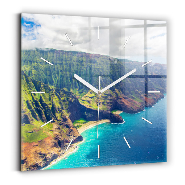Ceas pătrat de perete din sticlă Marea din Hawaii