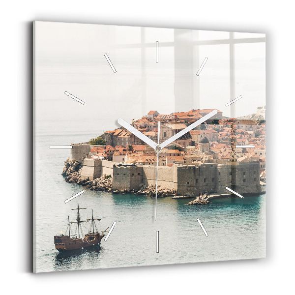 Ceas pătrat de perete din sticlă Navă cu pânze în Dubrovnik