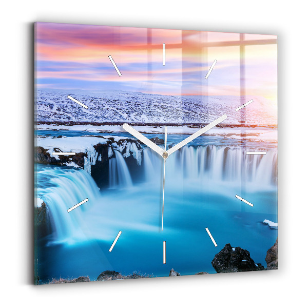 Ceas perete din sticlă pătrat Cascada Godafoss Islanda