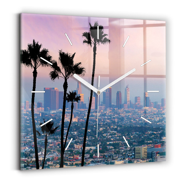 Ceas perete din sticlă pătrat Apus de soare din Los Angeles