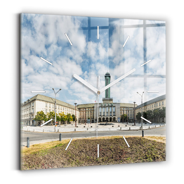 Ceas pătrat de perete din sticlă Panoramă a orașului Ostrava