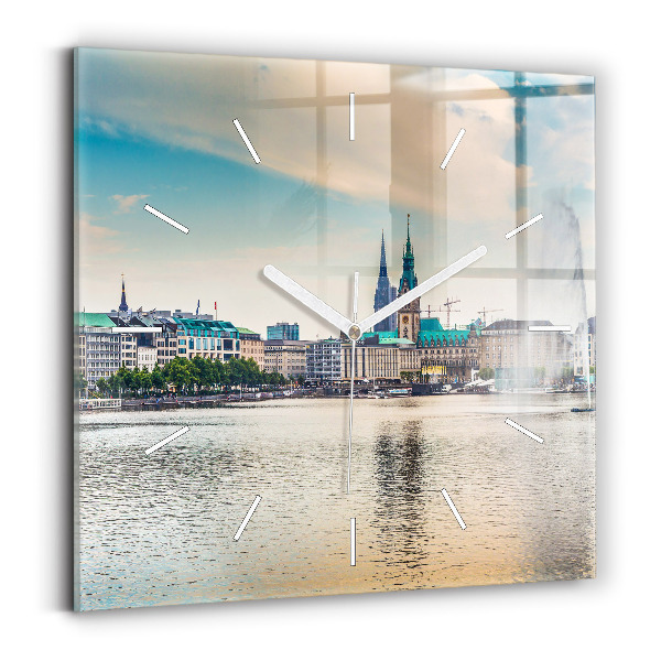 Ceas perete din sticlă pătrat Binnenalster în Hamburg