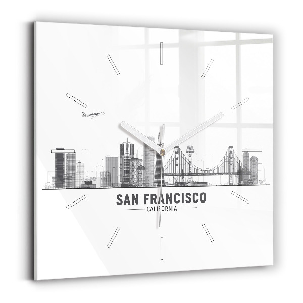 Ceas perete din sticlă pătrat San Francisco Skyline
