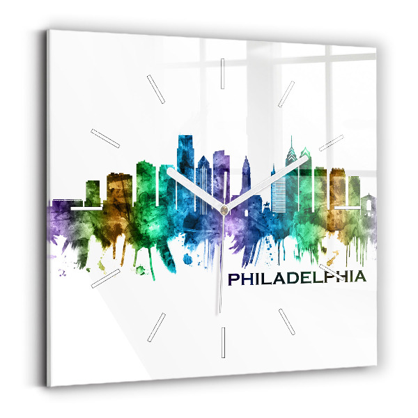 Ceas perete din sticlă pătrat Philadelphia colorată