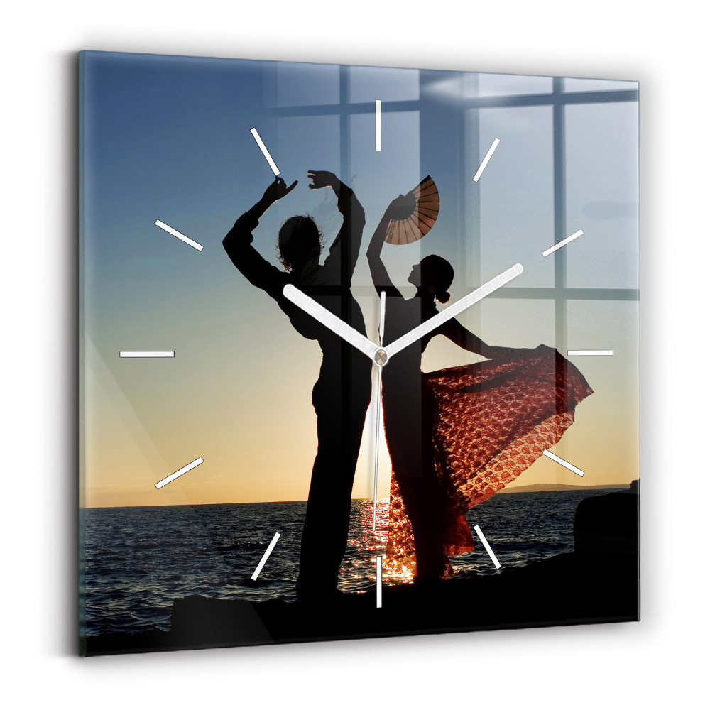Ceas pătrat de perete din sticlă Dans spaniol pe mare