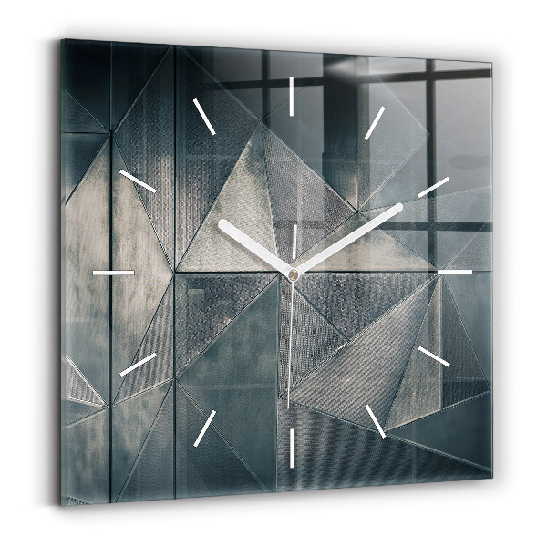 Ceas pătrat de perete din sticlă Triunghiuri abstracte metalice