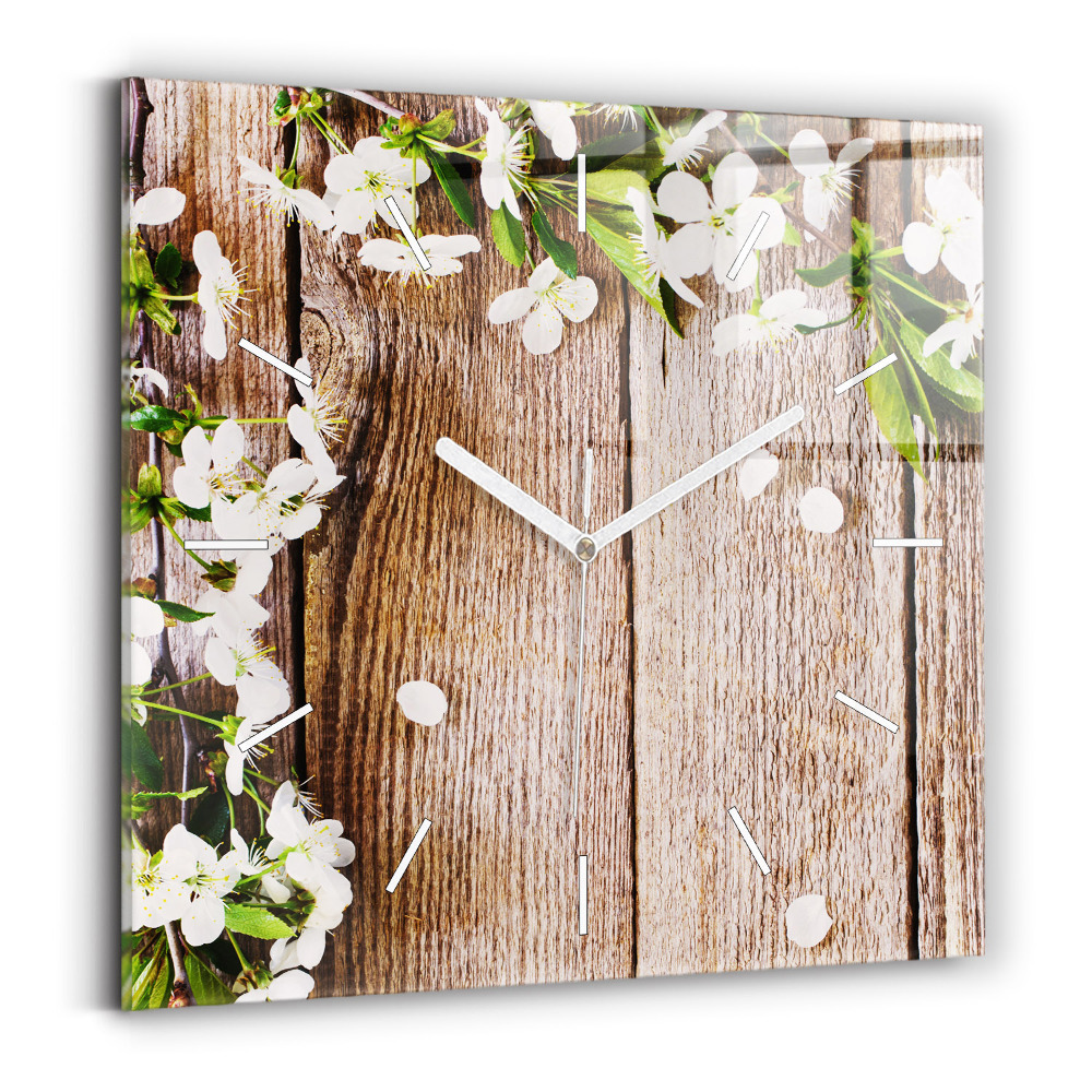 Ceas perete din sticlă pătrat Flori pe lemn