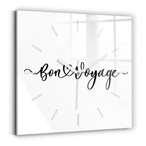 Ceas pătrat de perete din sticlă Inscripția „Bon voyage”