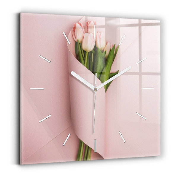 Ceas perete din sticlă pătrat Buchet de flori de lalele