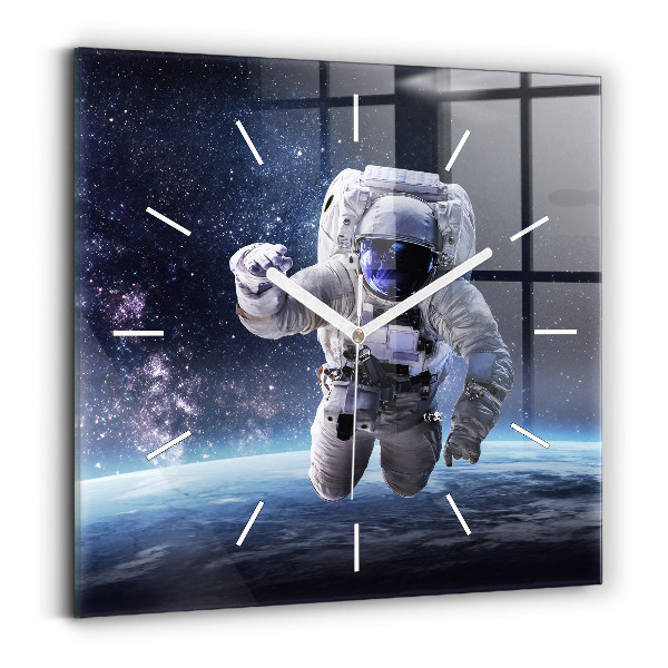 Ceas pătrat de perete din sticlă Astronautul deasupra Pământului