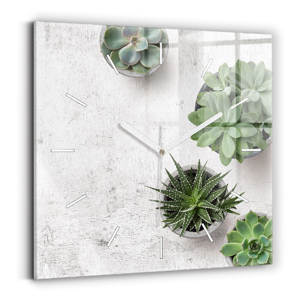 Ceas pătrat de perete din sticlă Plante ornamentale