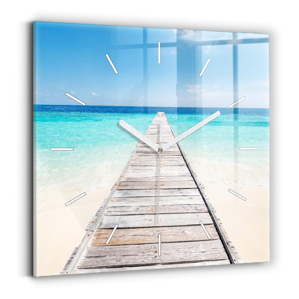 Ceas perete din sticlă pătrat Insulă tropicală