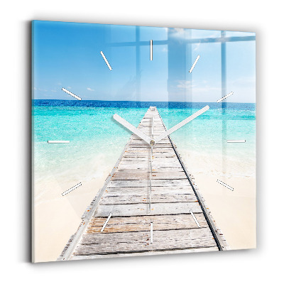 Ceas perete din sticlă pătrat Insulă tropicală