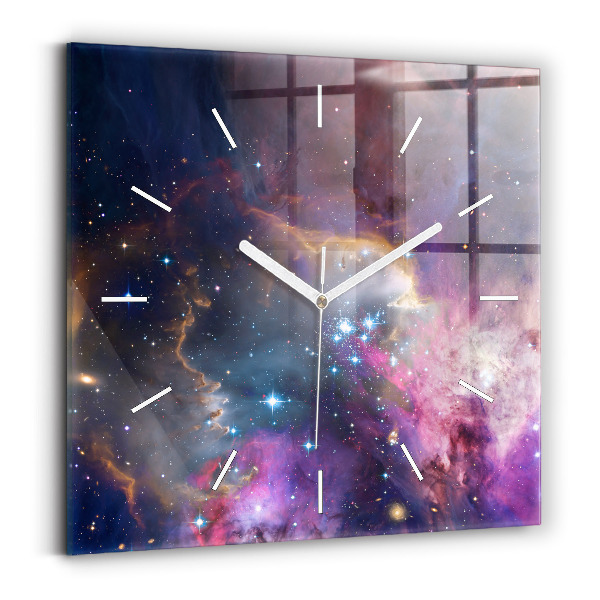 Ceas pătrat de perete din sticlă Galaxie și stele