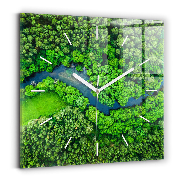 Ceas pătrat de perete din sticlă Râul în pădure
