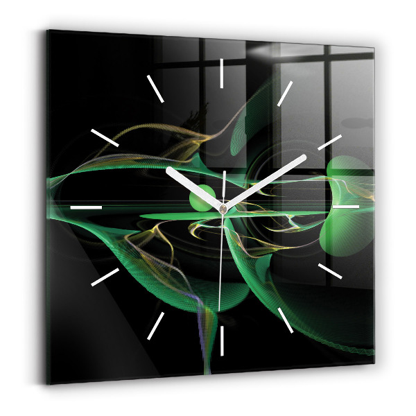 Ceas pătrat de perete din sticlă Abstracție verde