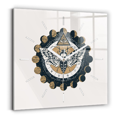 Ceas pătrat de perete din sticlă Fazele Lunii și Ochiul