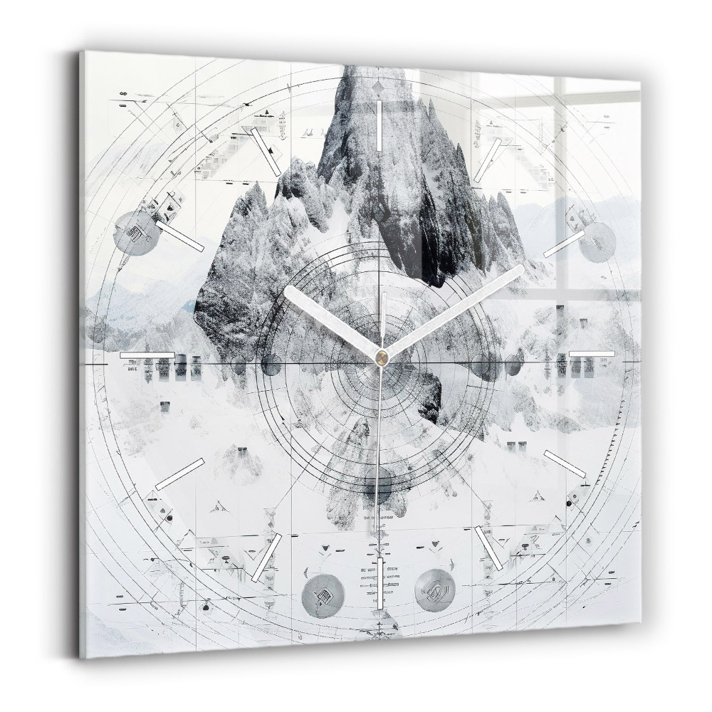 Ceas perete din sticlă pătrat Munți de desene animate