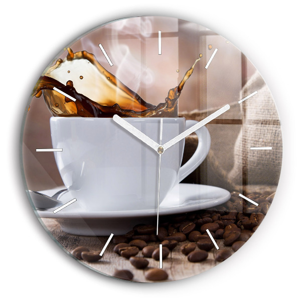 Ceas perete din sticlă rotund unic O ceașcă de cafea