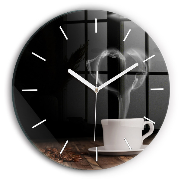 Ceas rotund de perete din sticlă unic O ceașcă de cafea fierbinte