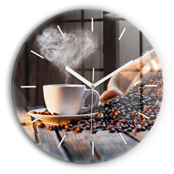 Ceas rotund de perete din sticlă unic O ceașcă de cafea