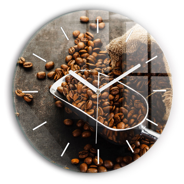 Ceas perete din sticlă rotund unic O pungă de boabe de cafea
