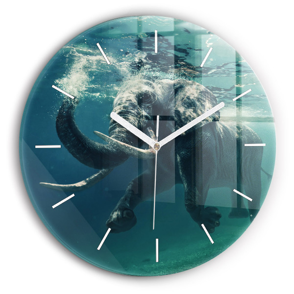 Ceas rotund de perete din sticlă unic Elefant înotând în ocean
