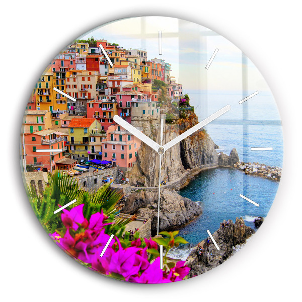 Ceas perete din sticlă rotund unic Coasta Cinque Terre