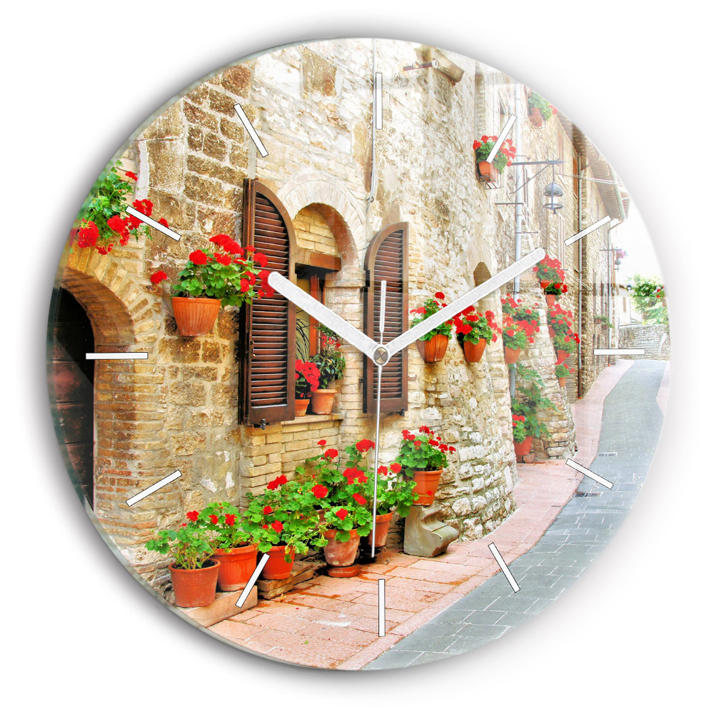 Ceas rotund de perete din sticlă unic O stradă pitorească