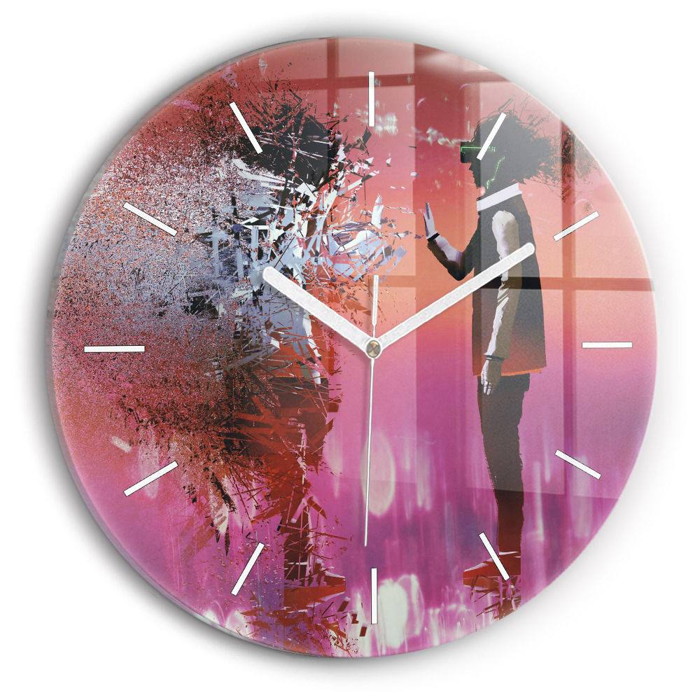 Ceas perete din sticlă rotund unic Spațiul cibernetic