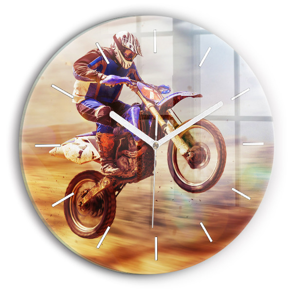 Ceas perete din sticlă rotund unic Motocross Enduro