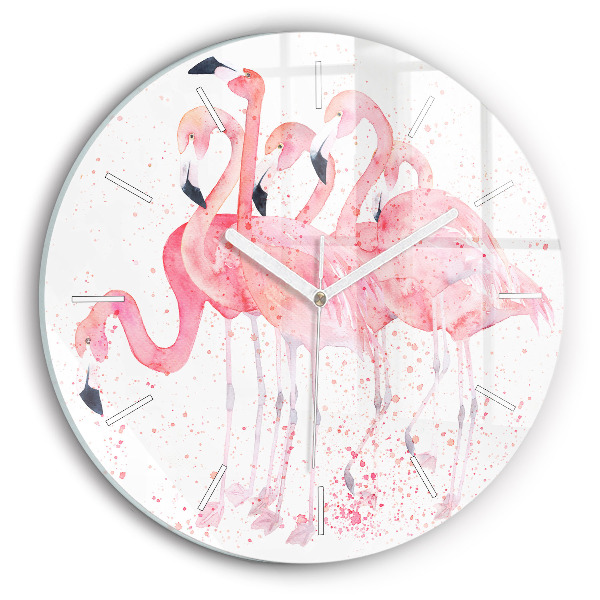 Ceas perete din sticlă rotund unic O grămadă de flamingo