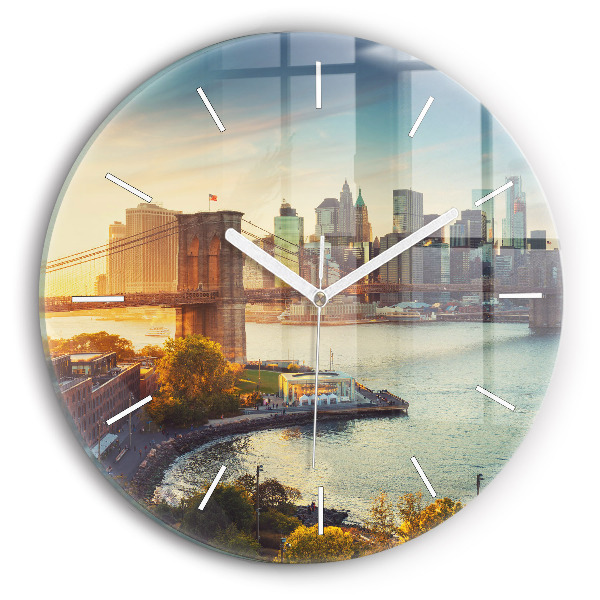 Ceas rotund de perete din sticlă unic New York Manhattan