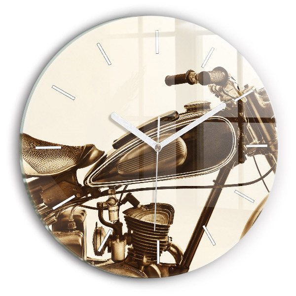 Ceas perete din sticlă rotund unic Motocicletă de epocă Sepia