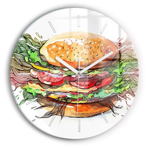 Ceas rotund de perete din sticlă unic Cheeseburger XXL